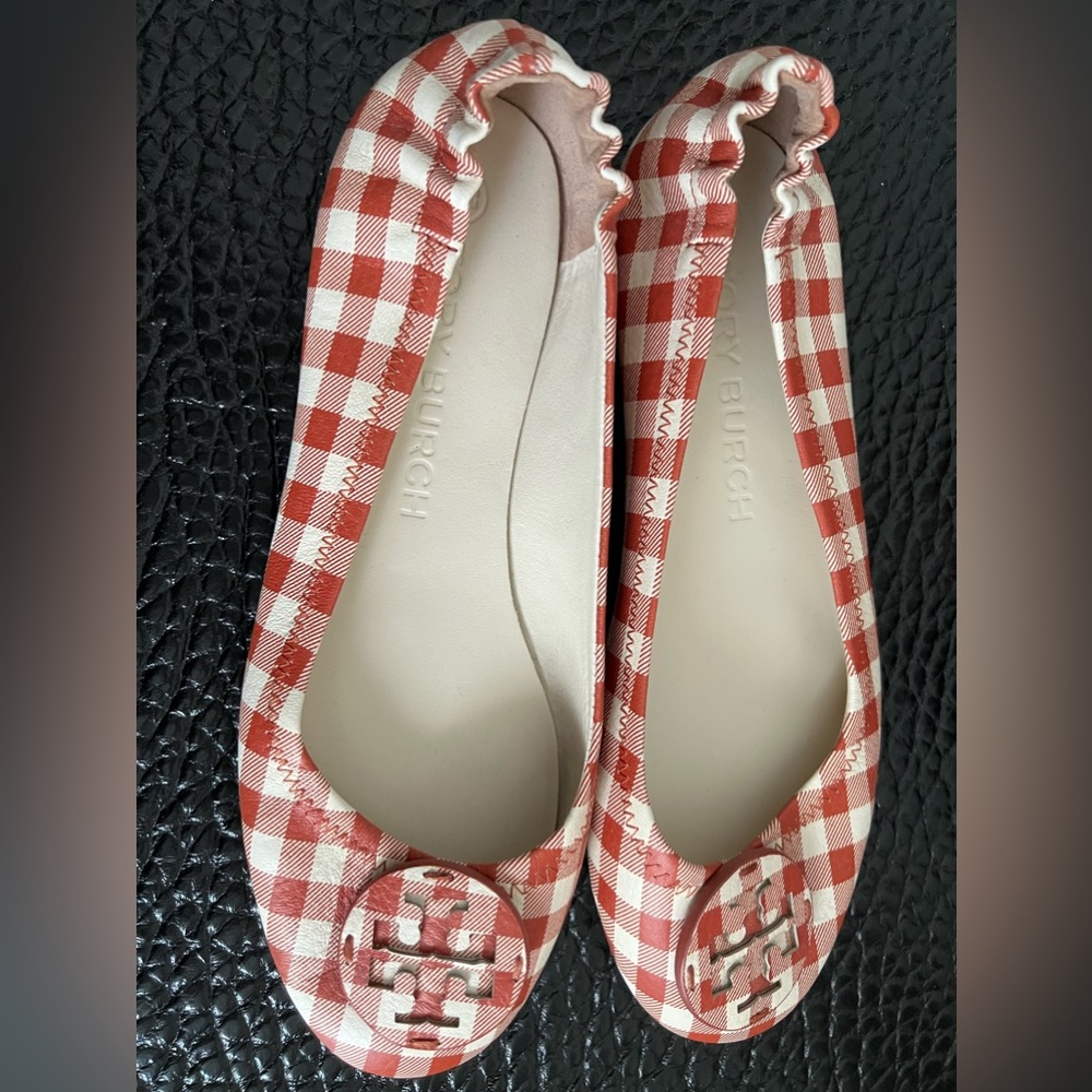 Tory Burch Minnie Ballet Flats Gingham Pattern Size 9